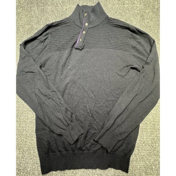 Louis Feraud Sweater Mens Large Navy Wool Cashmere Blend Button Pullover Knit - Picture 1 of 8